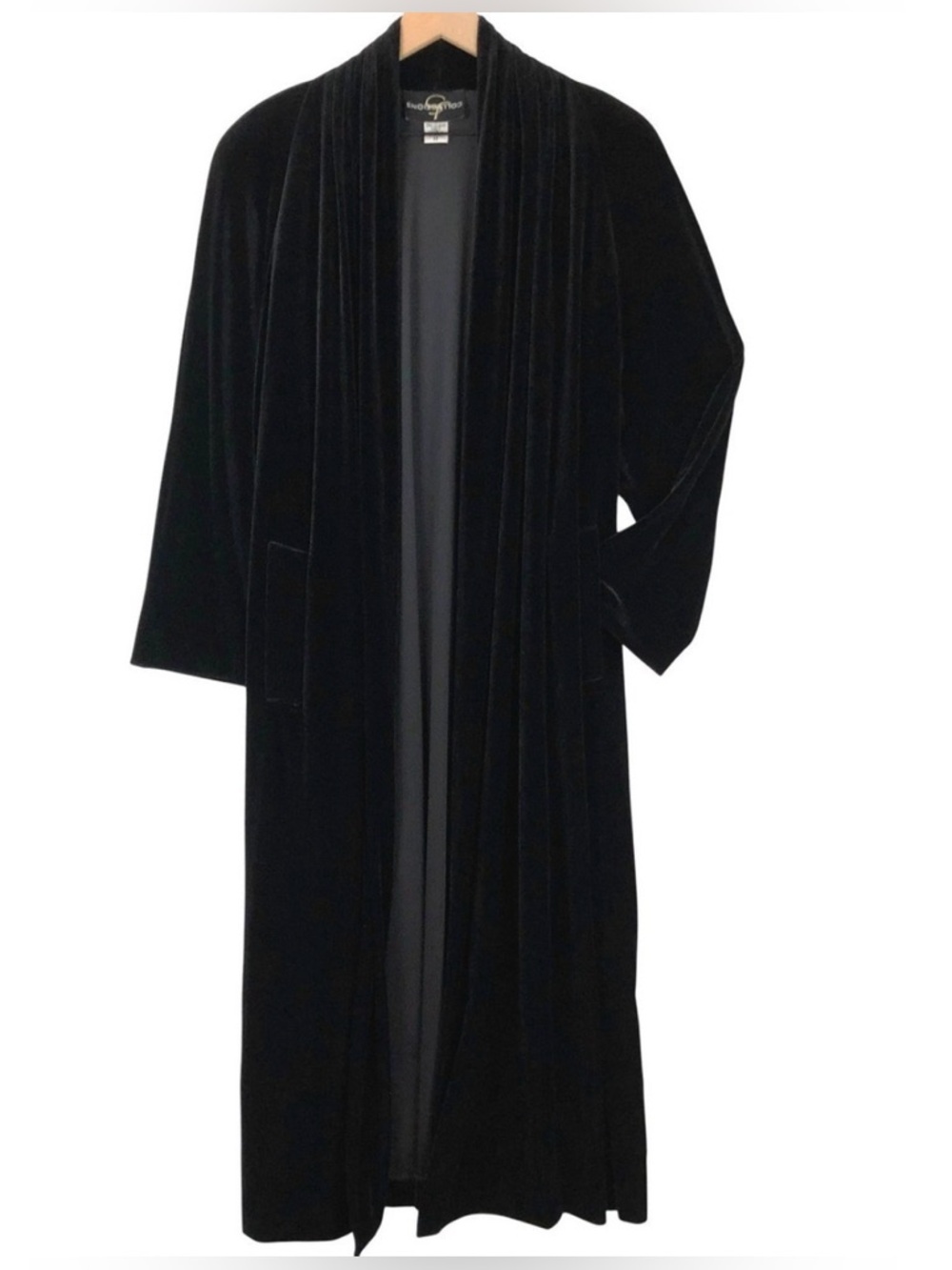 Vintage Black Velvet Long Duster Coat -